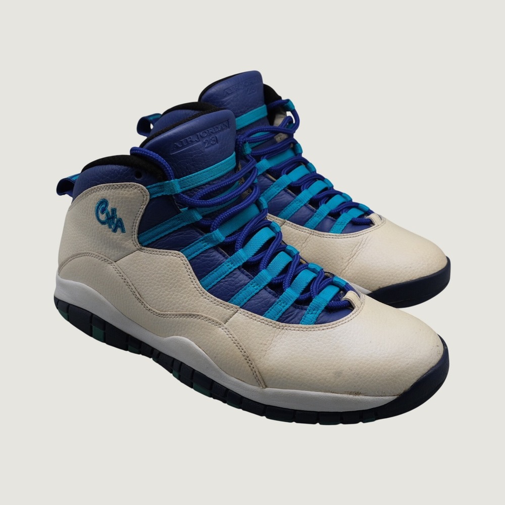 Jordan 10 Retro City Pack Charlotte Hornets 310805-107 Size 12 White Blue Teal